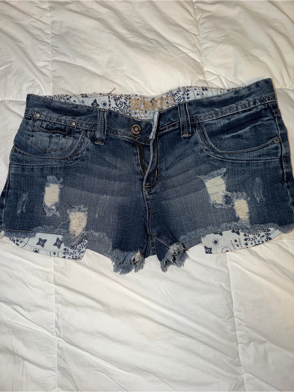 Distressed Dark Wash Denim Shorts - Blue 11